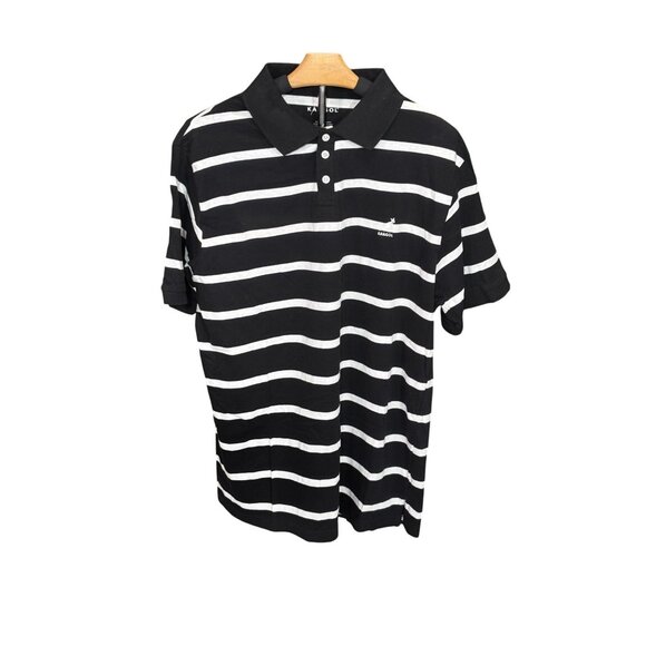 Kangol Black & White Striped Polo Shirt L - Picture 1 of 8